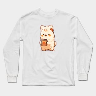 cute llama drinking hot chocolate Long Sleeve T-Shirt